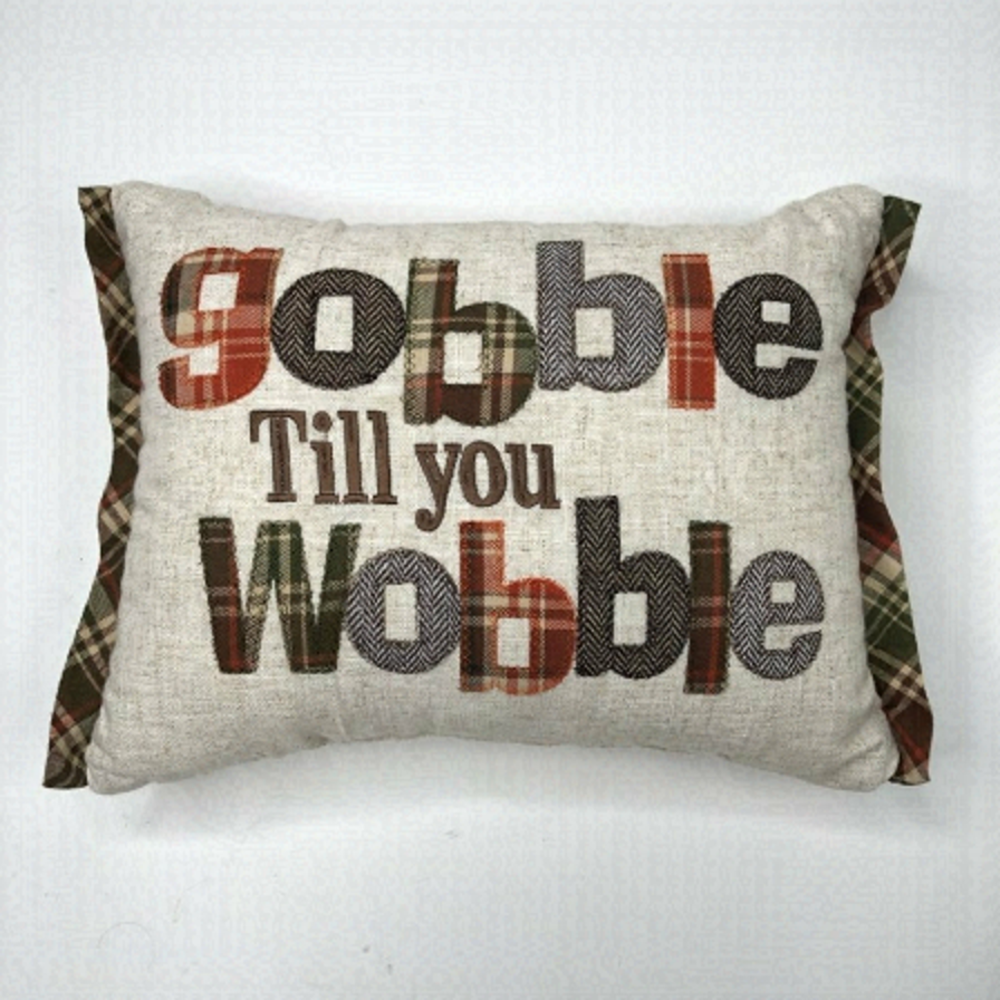 THANKSGIVING Fall Turkey Country Harvest Tweed Brown Cream Orange Plaid Pillow